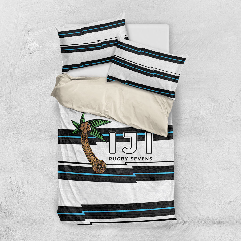 Fijian Rugby Sevens Bedding Set Masi Tapa Pattern Stripes Sporty Style LT03 US Twin 172cm x 218cm White - Polynesian Pride