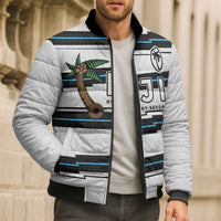 Custom Fijian Rugby Sevens Bomber Puffer Jacket Masi Tapa Pattern Stripes Sporty Style LT03 - Polynesian Pride