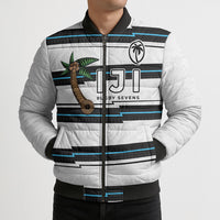 Custom Fijian Rugby Sevens Bomber Puffer Jacket Masi Tapa Pattern Stripes Sporty Style LT03 - Polynesian Pride