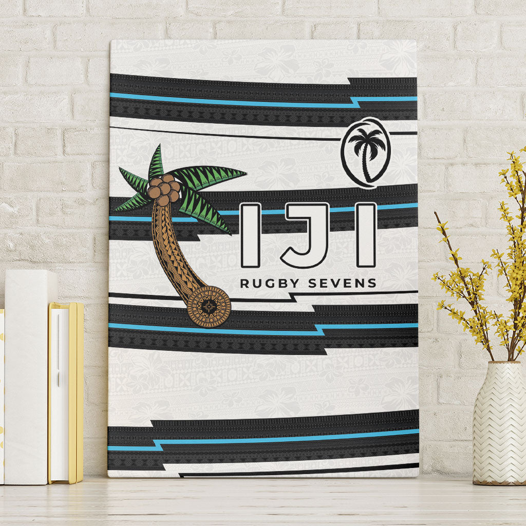 Fijian Rugby Sevens Canvas Wall Art Masi Tapa Pattern Stripes Sporty Style LT03 Without Frame White - Polynesian Pride