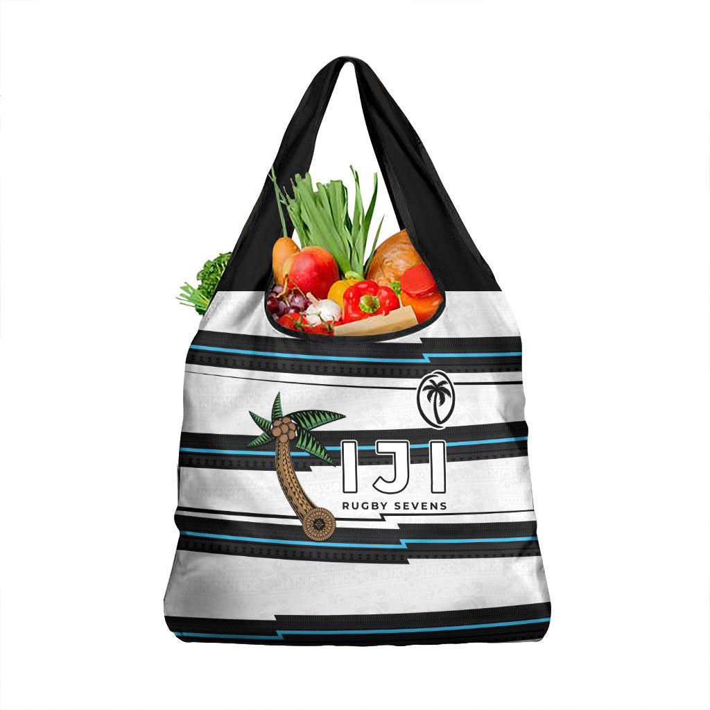 Fijian Rugby Sevens Grocery Bag Masi Tapa Pattern Stripes Sporty Style LT03 1-pack One Size White - Polynesian Pride