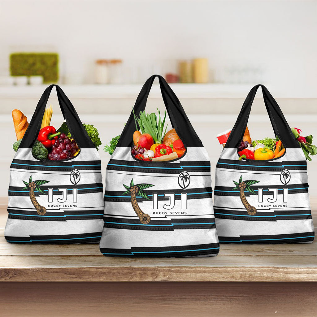 Fijian Rugby Sevens Grocery Bag Masi Tapa Pattern Stripes Sporty Style LT03 3-pack One Size White - Polynesian Pride