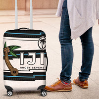 Fijian Rugby Sevens Luggage Cover Masi Tapa Pattern Stripes Sporty Style LT03 White - Polynesian Pride