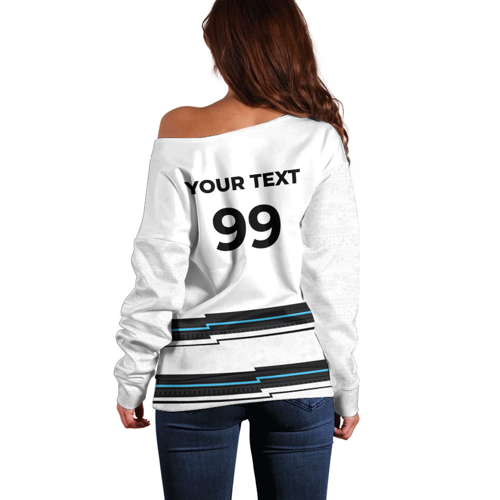 Custom Fijian Rugby Sevens Off Shoulder Sweater Masi Tapa Pattern Stripes Sporty Style LT03 - Polynesian Pride