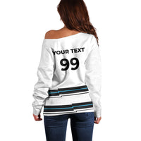 Custom Fijian Rugby Sevens Off Shoulder Sweater Masi Tapa Pattern Stripes Sporty Style LT03 - Polynesian Pride