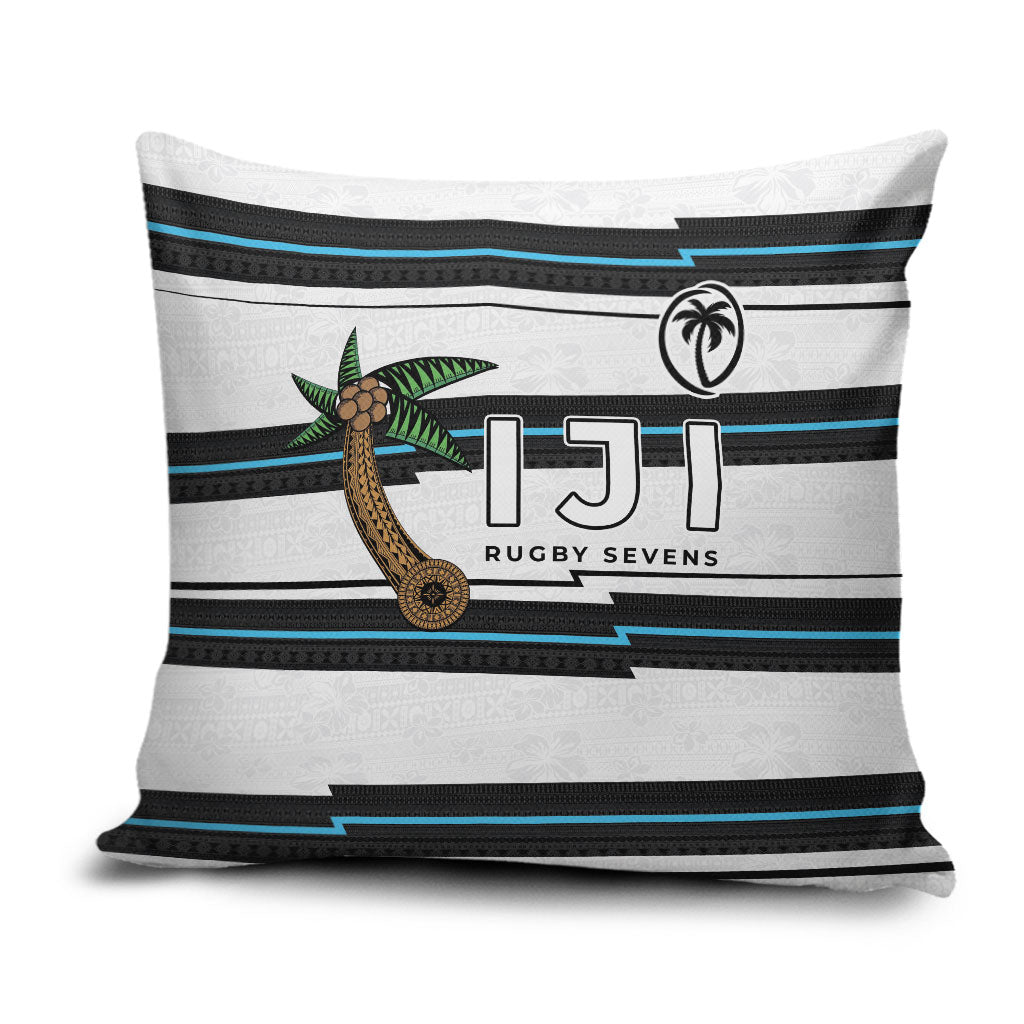 Fijian Rugby Sevens Pillow Cover Masi Tapa Pattern Stripes Sporty Style LT03 White - Polynesian Pride