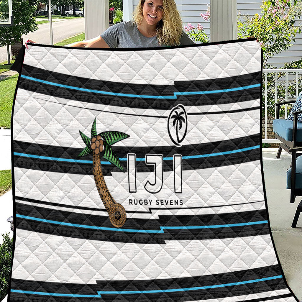 Fijian Rugby Sevens Quilt Masi Tapa Pattern Stripes Sporty Style LT03 White - Polynesian Pride