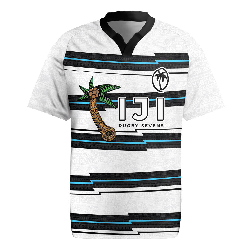 Custom Fijian Rugby Sevens Rugby Jersey Masi Tapa Pattern Stripes Sporty Style LT03 White - Polynesian Pride
