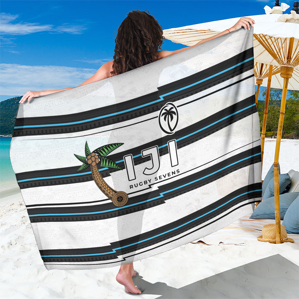 Fijian Rugby Sevens Sarong Masi Tapa Pattern Stripes Sporty Style LT03 One Size 44 x 66 inches White - Polynesian Pride