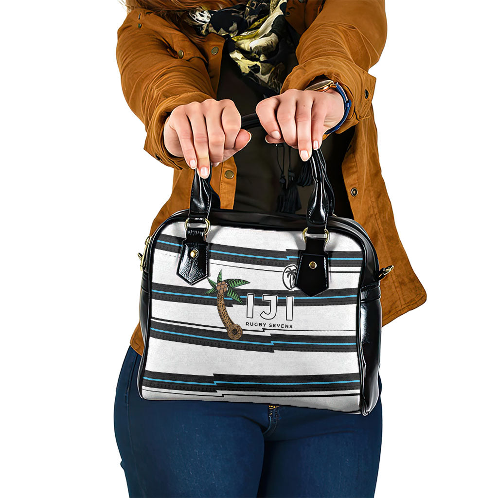 Fijian Rugby Sevens Shoulder Handbag Masi Tapa Pattern Stripes Sporty Style