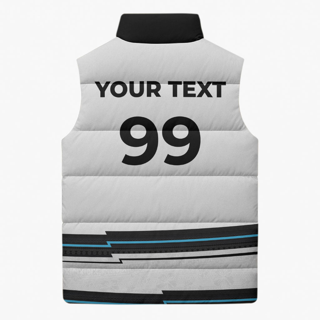 Custom Fijian Rugby Sevens Sleeveless Puffer Jacket Masi Tapa Pattern Stripes Sporty Style LT03 - Polynesian Pride