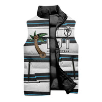 Custom Fijian Rugby Sevens Sleeveless Puffer Jacket Masi Tapa Pattern Stripes Sporty Style LT03 - Polynesian Pride