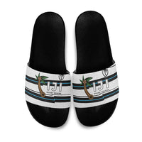 Fijian Rugby Sevens Slide Sandals Masi Tapa Pattern Stripes Sporty Style LT03 White - Polynesian Pride