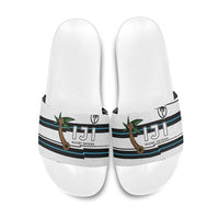 Fijian Rugby Sevens Slide Sandals Masi Tapa Pattern Stripes Sporty Style LT03 White - Polynesian Pride