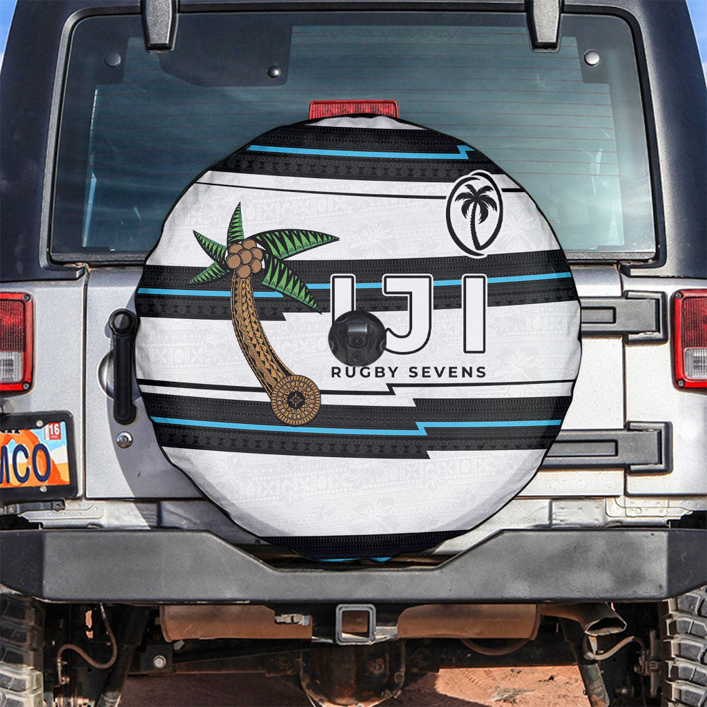 Fijian Rugby Sevens Spare Tire Cover Masi Tapa Pattern Stripes Sporty Style LT03 White - Polynesian Pride