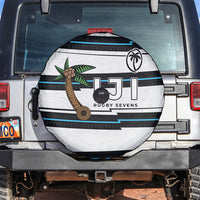 Fijian Rugby Sevens Spare Tire Cover Masi Tapa Pattern Stripes Sporty Style LT03 White - Polynesian Pride
