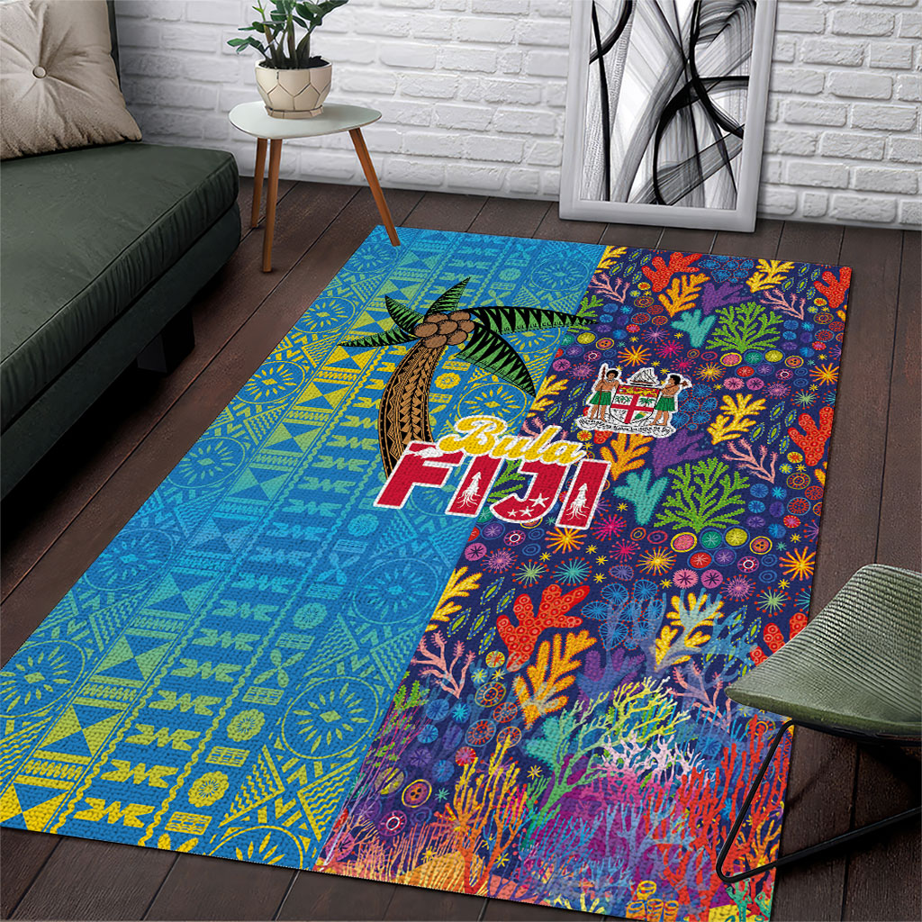 Fijian Coral Reef Area Rug with Traditional Tapa Pattern Split Style LT03 Multicolor - Polynesian Pride