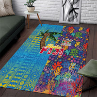 Fijian Coral Reef Area Rug with Traditional Tapa Pattern Split Style LT03 Multicolor - Polynesian Pride