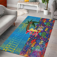 Fijian Coral Reef Area Rug with Traditional Tapa Pattern Split Style LT03 - Polynesian Pride
