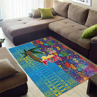 Fijian Coral Reef Area Rug with Traditional Tapa Pattern Split Style LT03 - Polynesian Pride
