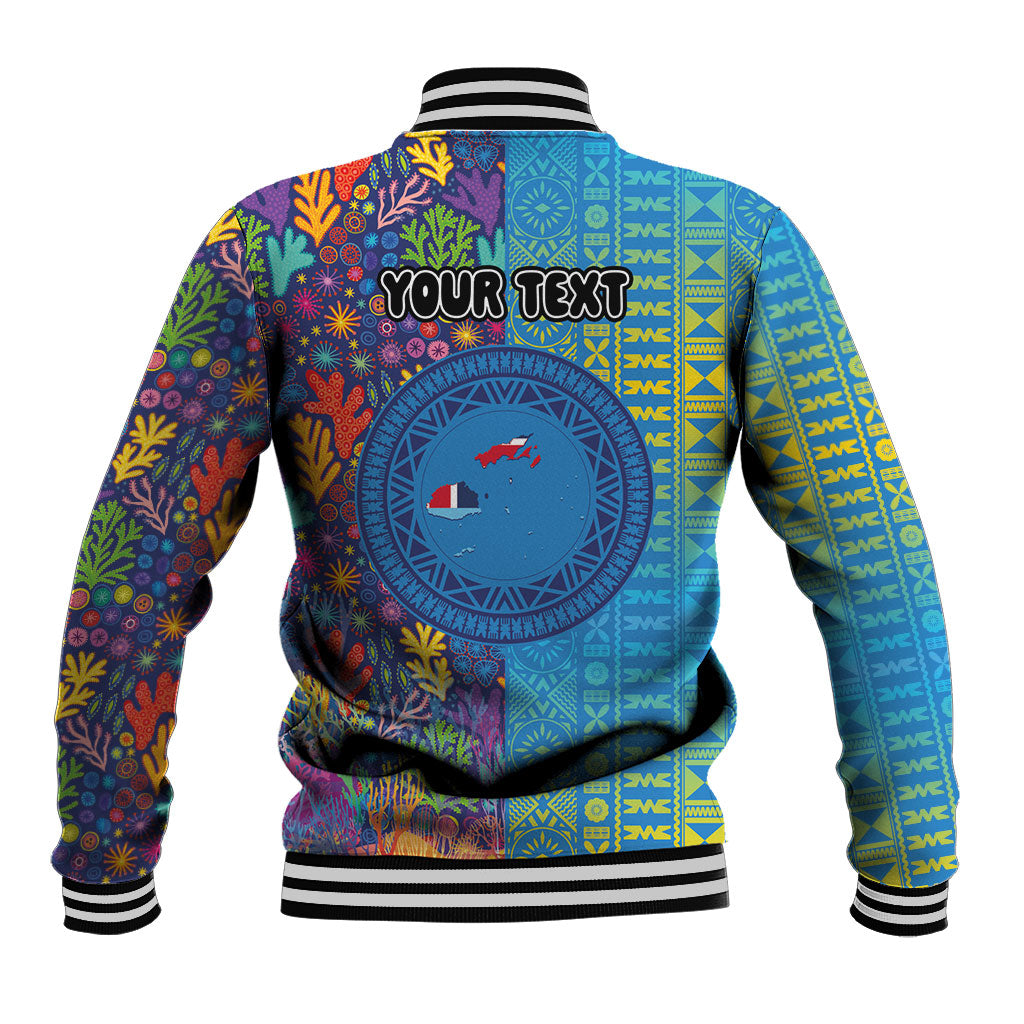 Personalised Fijian Coral Reef Baseball Jacket with Traditional Tapa Pattern Split Style LT03 - Polynesian Pride