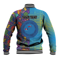 Personalised Fijian Coral Reef Baseball Jacket with Traditional Tapa Pattern Split Style LT03 - Polynesian Pride
