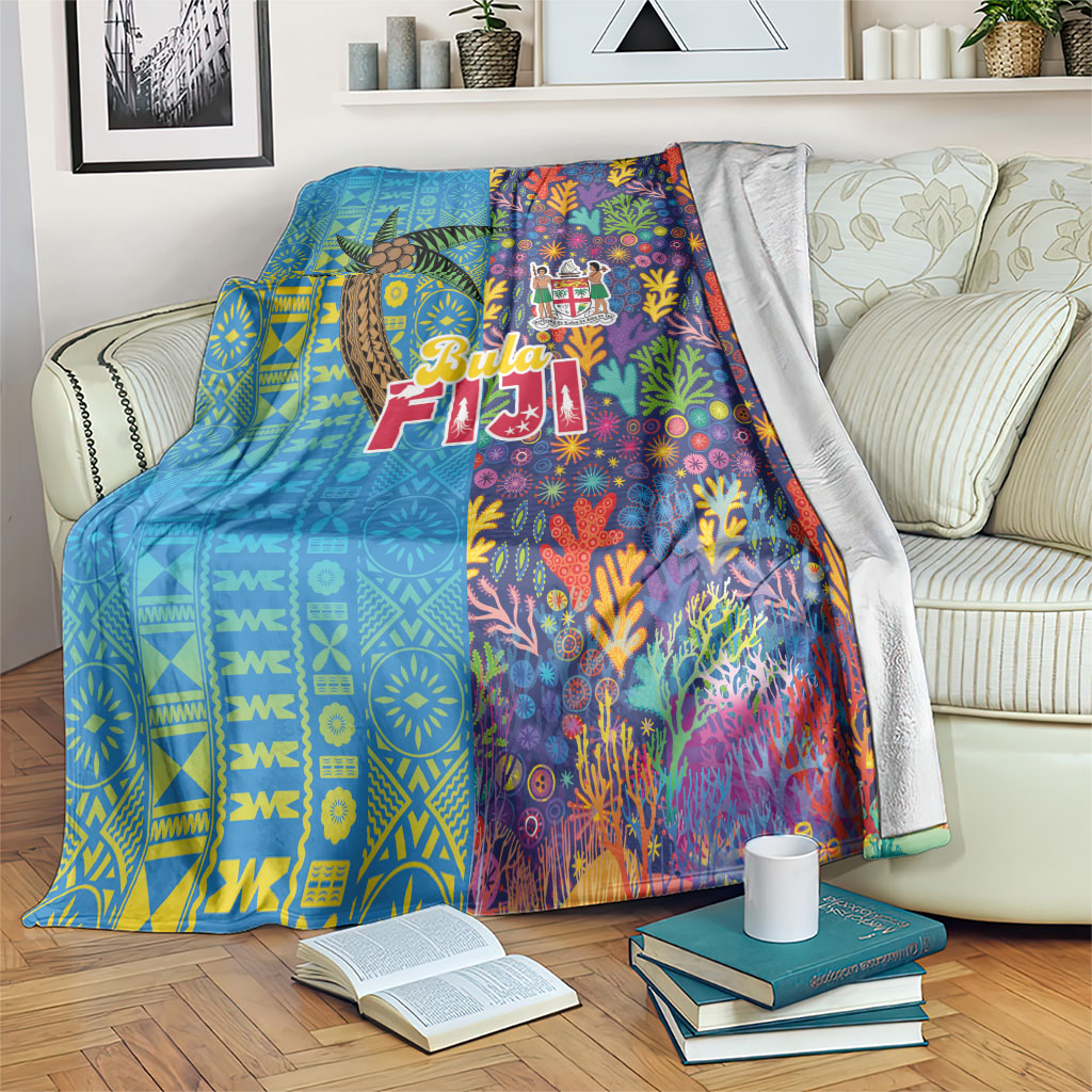Fijian Coral Reef Blanket with Traditional Tapa Pattern Split Style LT03 Multicolor - Polynesian Pride
