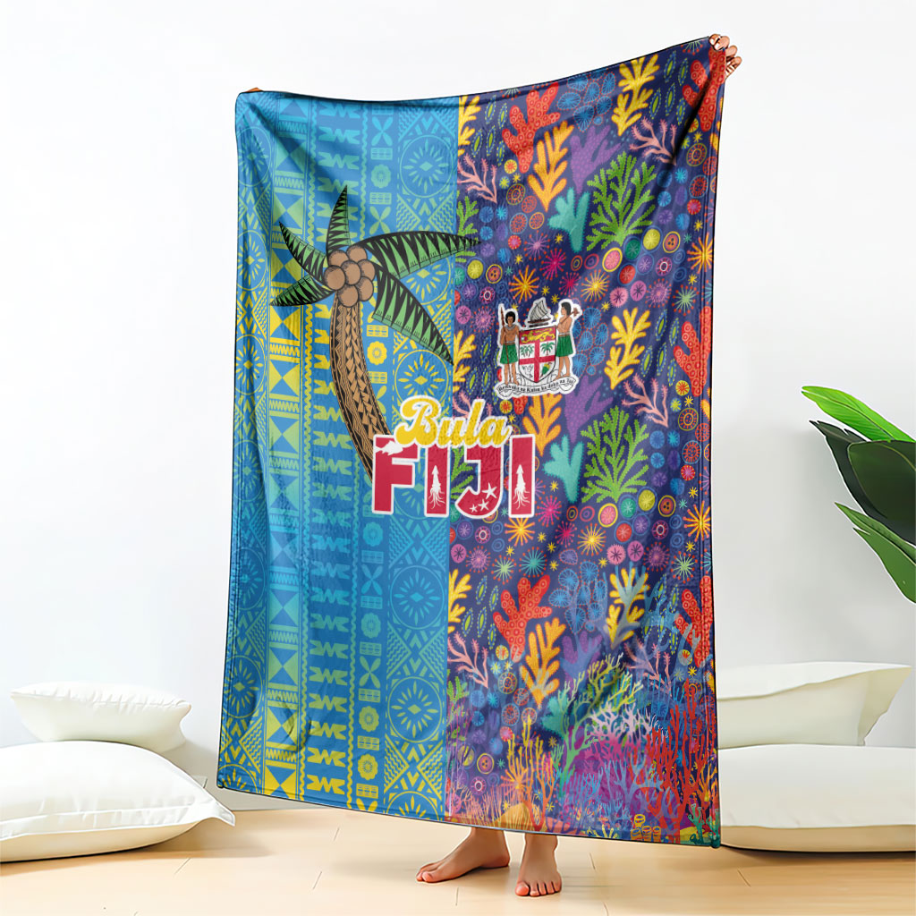 Fijian Coral Reef Blanket with Traditional Tapa Pattern Split Style LT03 - Polynesian Pride