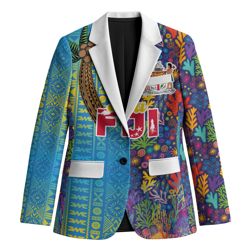 Personalised Fijian Coral Reef Blazer with Traditional Tapa Pattern Split Style LT03 Unisex Multicolor - Polynesian Pride