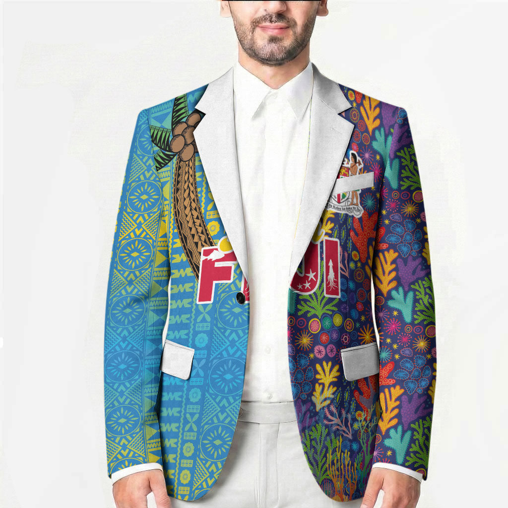 Personalised Fijian Coral Reef Blazer with Traditional Tapa Pattern Split Style LT03 - Polynesian Pride