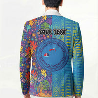 Personalised Fijian Coral Reef Blazer with Traditional Tapa Pattern Split Style LT03 - Polynesian Pride