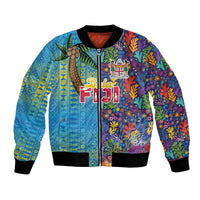 Personalised Fijian Coral Reef Bomber Jacket with Traditional Tapa Pattern Split Style LT03 Unisex Multicolor - Polynesian Pride