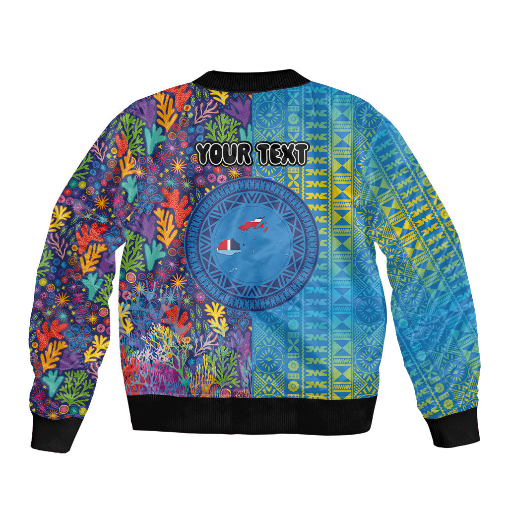 Personalised Fijian Coral Reef Bomber Jacket with Traditional Tapa Pattern Split Style LT03 - Polynesian Pride