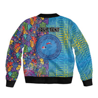 Personalised Fijian Coral Reef Bomber Jacket with Traditional Tapa Pattern Split Style LT03 - Polynesian Pride