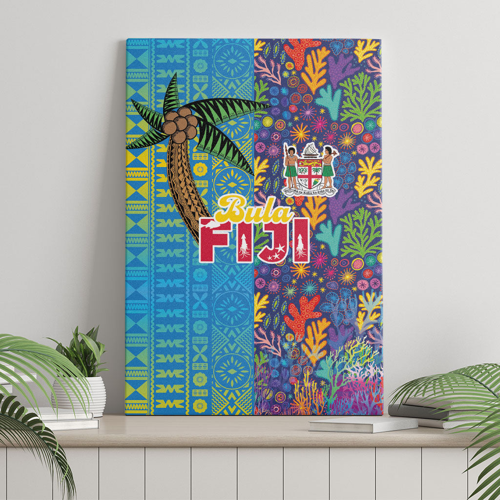 Fijian Coral Reef Canvas Wall Art with Traditional Tapa Pattern Split Style LT03 - Polynesian Pride
