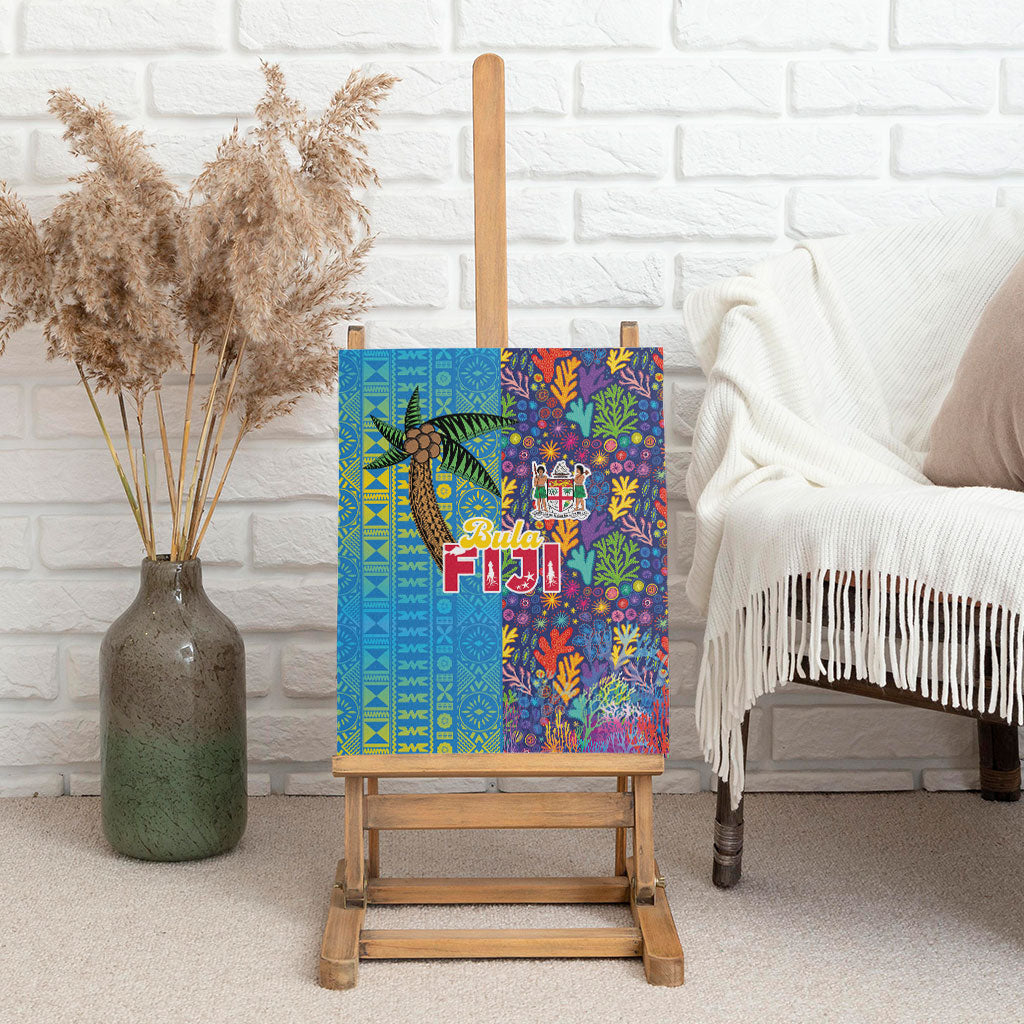 Fijian Coral Reef Canvas Wall Art with Traditional Tapa Pattern Split Style LT03 - Polynesian Pride