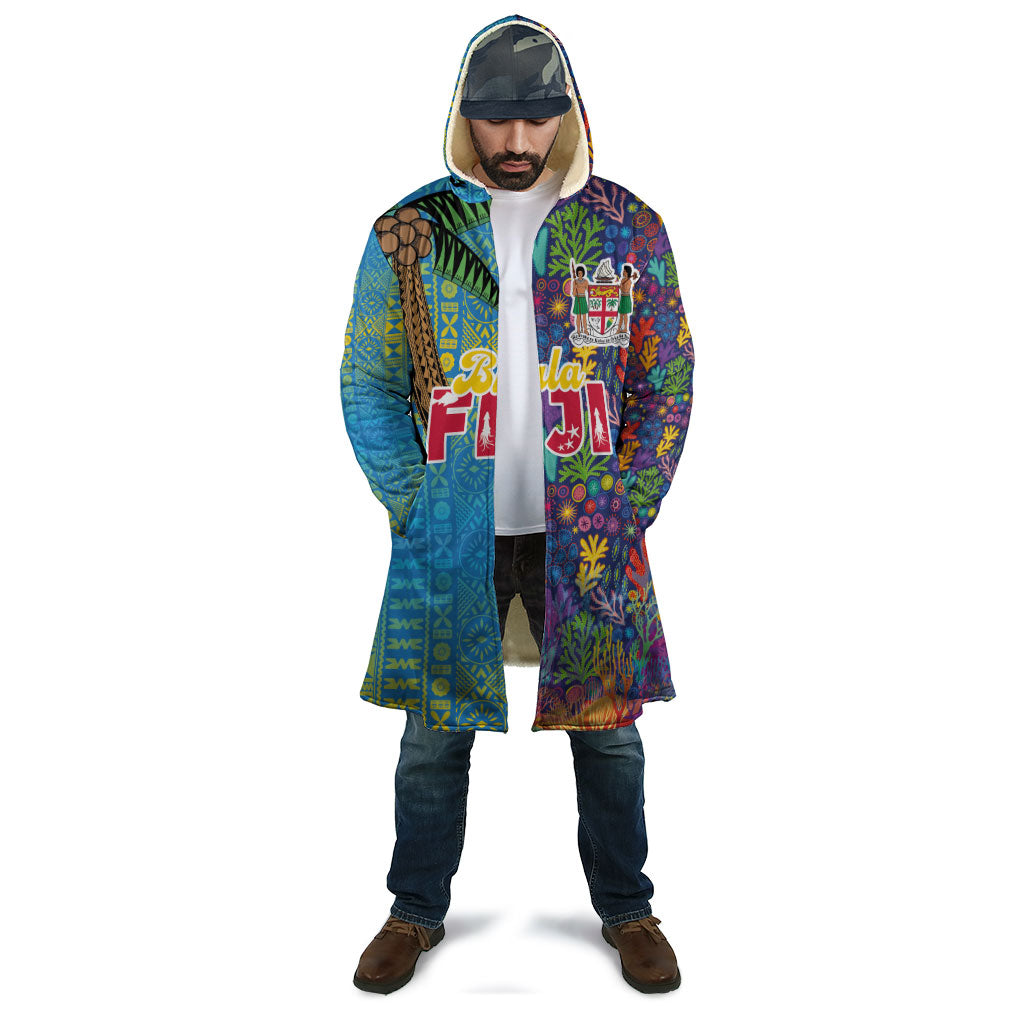 Personalised Fijian Coral Reef Cloak with Traditional Tapa Pattern Split Style LT03 - Polynesian Pride
