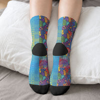 Personalised Fijian Coral Reef Crew Socks with Traditional Tapa Pattern Split Style LT03 - Polynesian Pride
