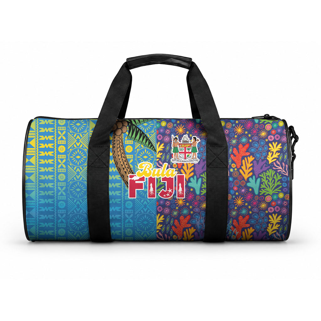 Fijian Coral Reef Duffle Bag with Traditional Tapa Pattern Split Style LT03 One size Multicolor - Polynesian Pride