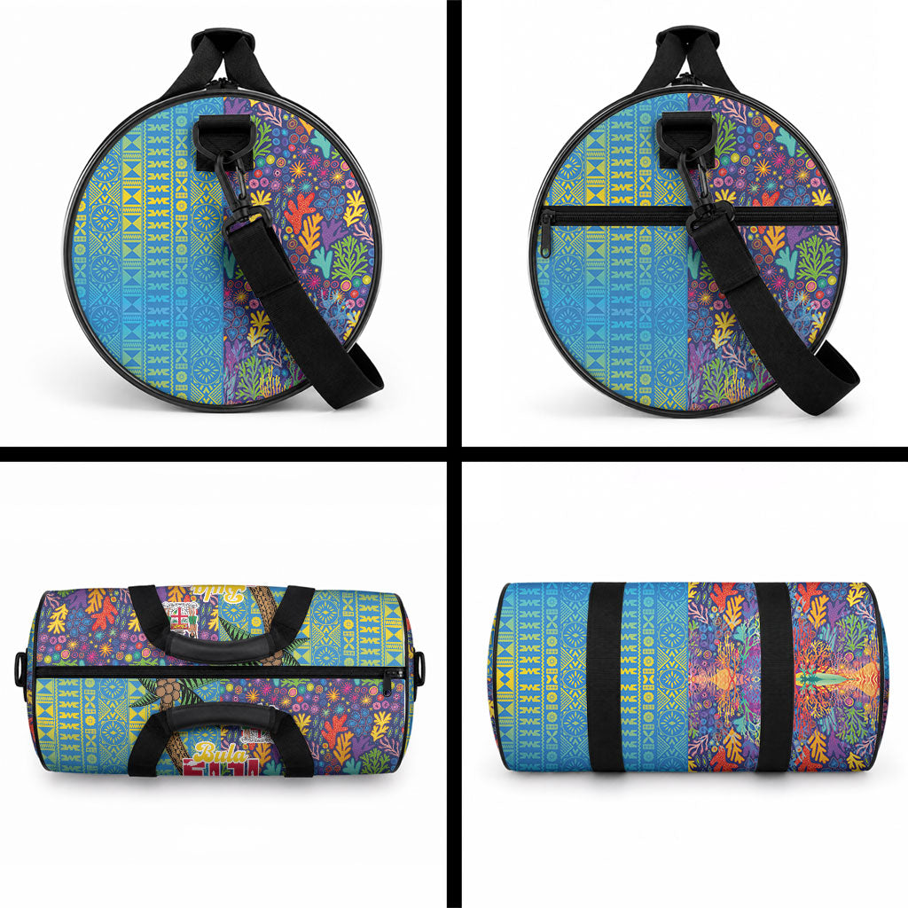 Fijian Coral Reef Duffle Bag with Traditional Tapa Pattern Split Style LT03 - Polynesian Pride