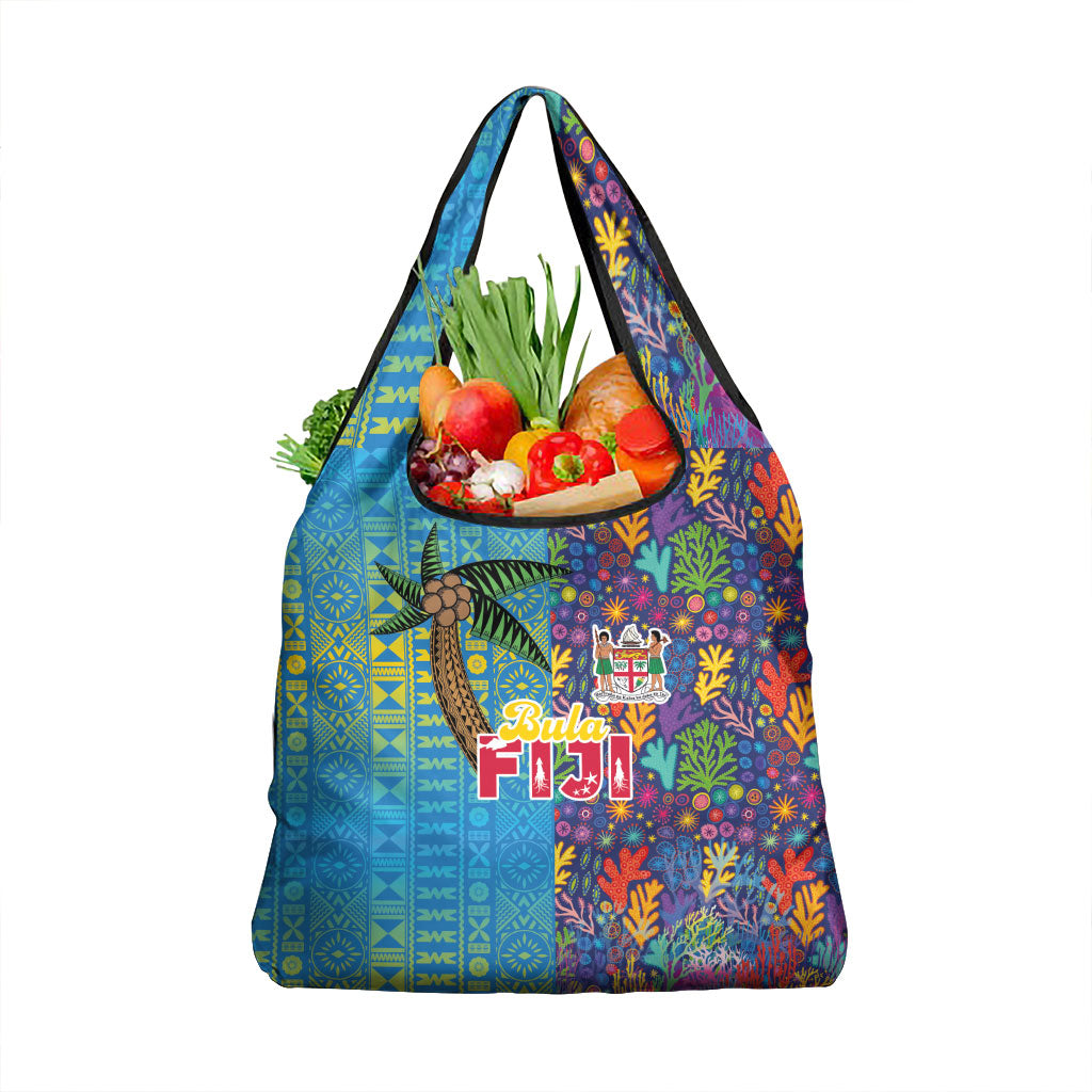 Fijian Coral Reef Grocery Bag with Traditional Tapa Pattern Split Style LT03 1-pack One Size Multicolor - Polynesian Pride