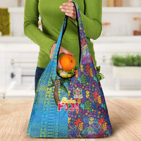 Fijian Coral Reef Grocery Bag with Traditional Tapa Pattern Split Style LT03 - Polynesian Pride