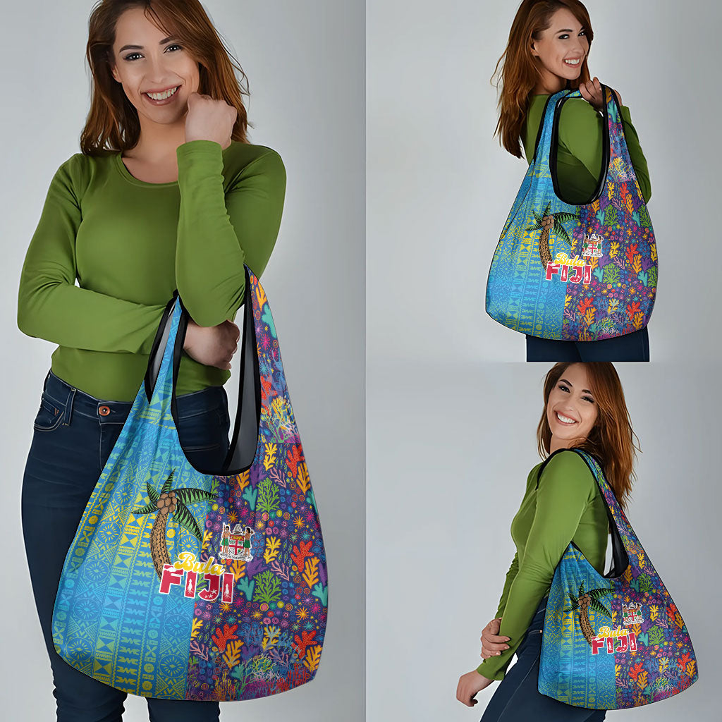 Fijian Coral Reef Grocery Bag with Traditional Tapa Pattern Split Style LT03 - Polynesian Pride