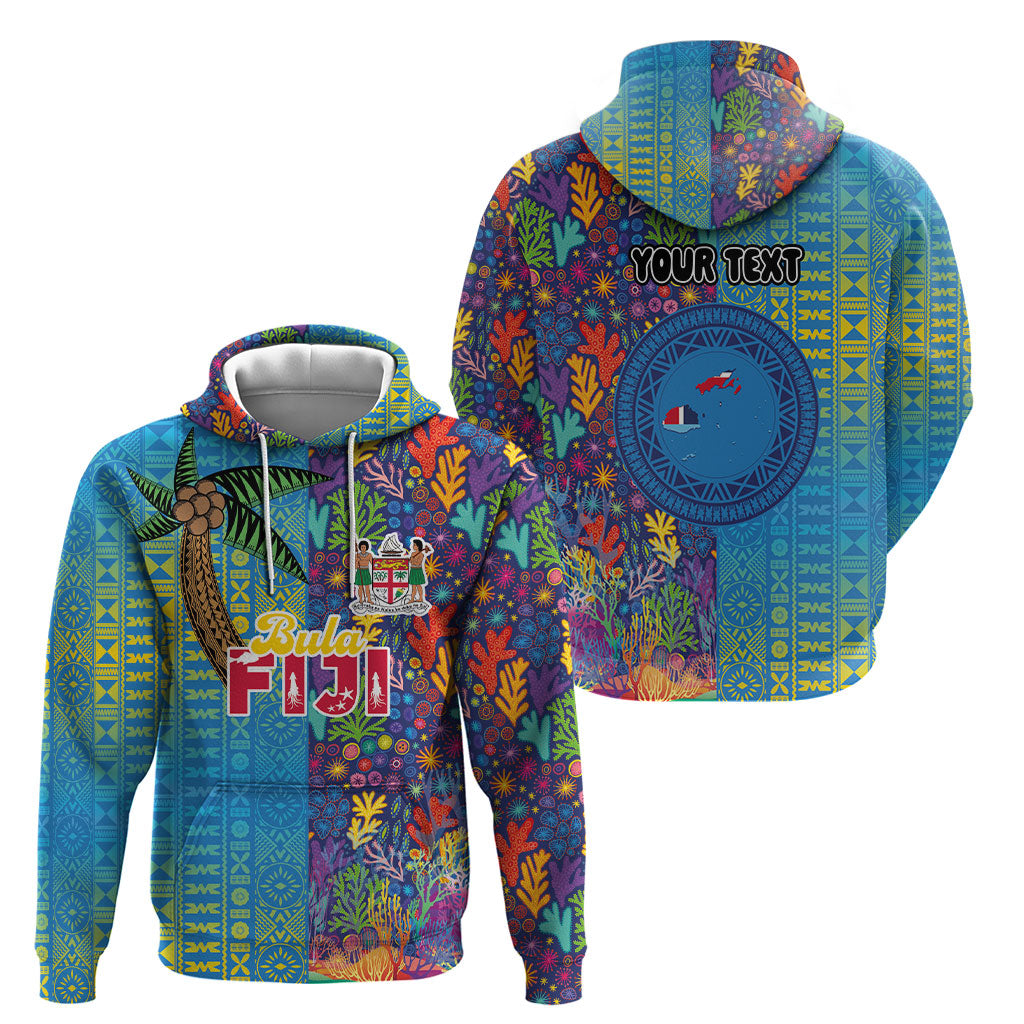 Personalised Fijian Coral Reef Hoodie with Traditional Tapa Pattern Split Style LT03 - Polynesian Pride