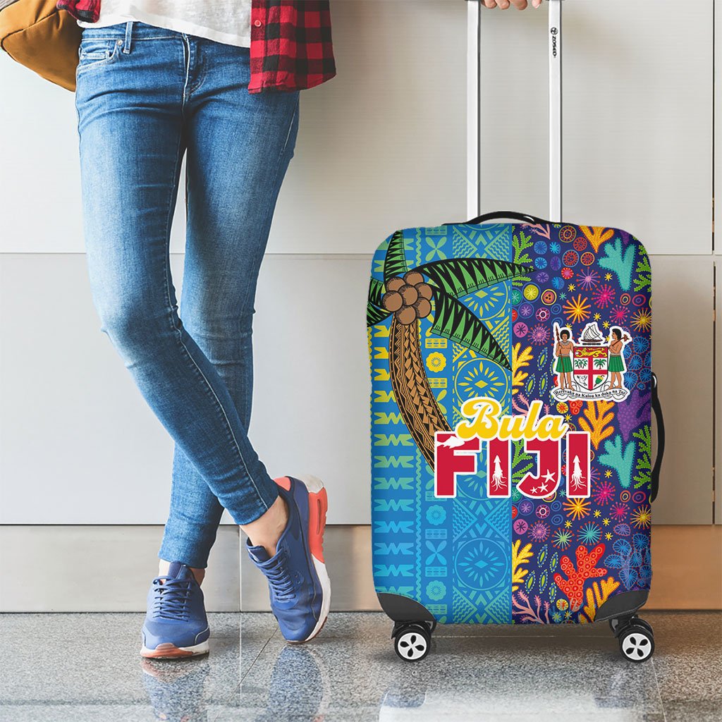 Fijian Coral Reef Luggage Cover with Traditional Tapa Pattern Split Style LT03 - Polynesian Pride