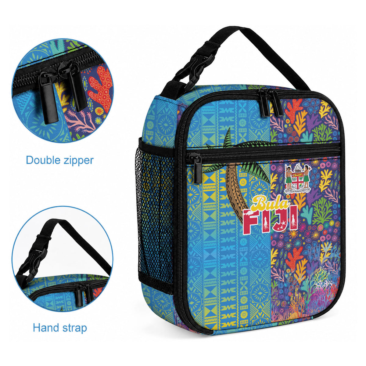Fijian Coral Reef Lunch Bag with Traditional Tapa Pattern Split Style LT03 - Polynesian Pride