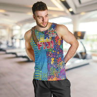 Personalised Fijian Coral Reef Men Tank Top with Traditional Tapa Pattern Split Style LT03 Multicolor - Polynesian Pride