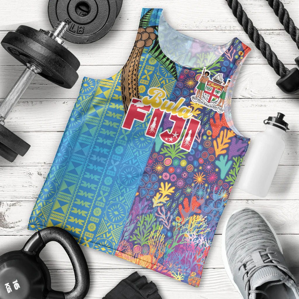 Personalised Fijian Coral Reef Men Tank Top with Traditional Tapa Pattern Split Style LT03 - Polynesian Pride