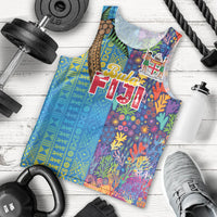 Personalised Fijian Coral Reef Men Tank Top with Traditional Tapa Pattern Split Style LT03 - Polynesian Pride