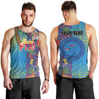 Personalised Fijian Coral Reef Men Tank Top with Traditional Tapa Pattern Split Style LT03 - Polynesian Pride